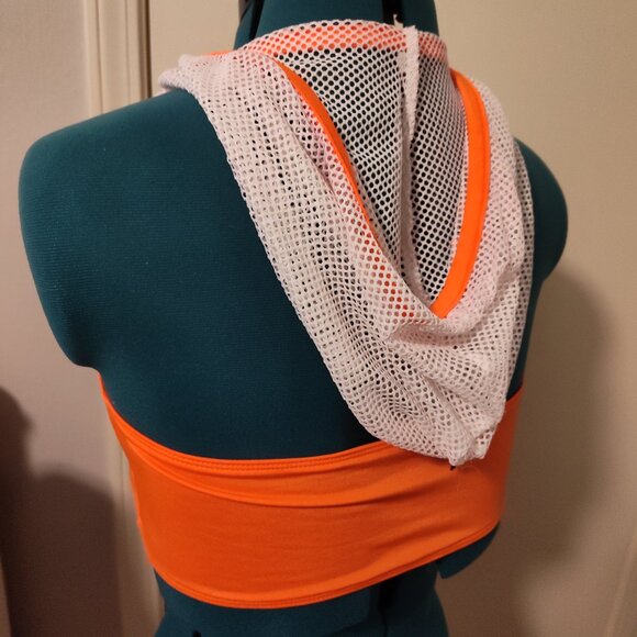 Size Med - Hooded Fishnet Crop/Halter Top by K Too in both Orange and Black. (2 - Picture 4 of 7